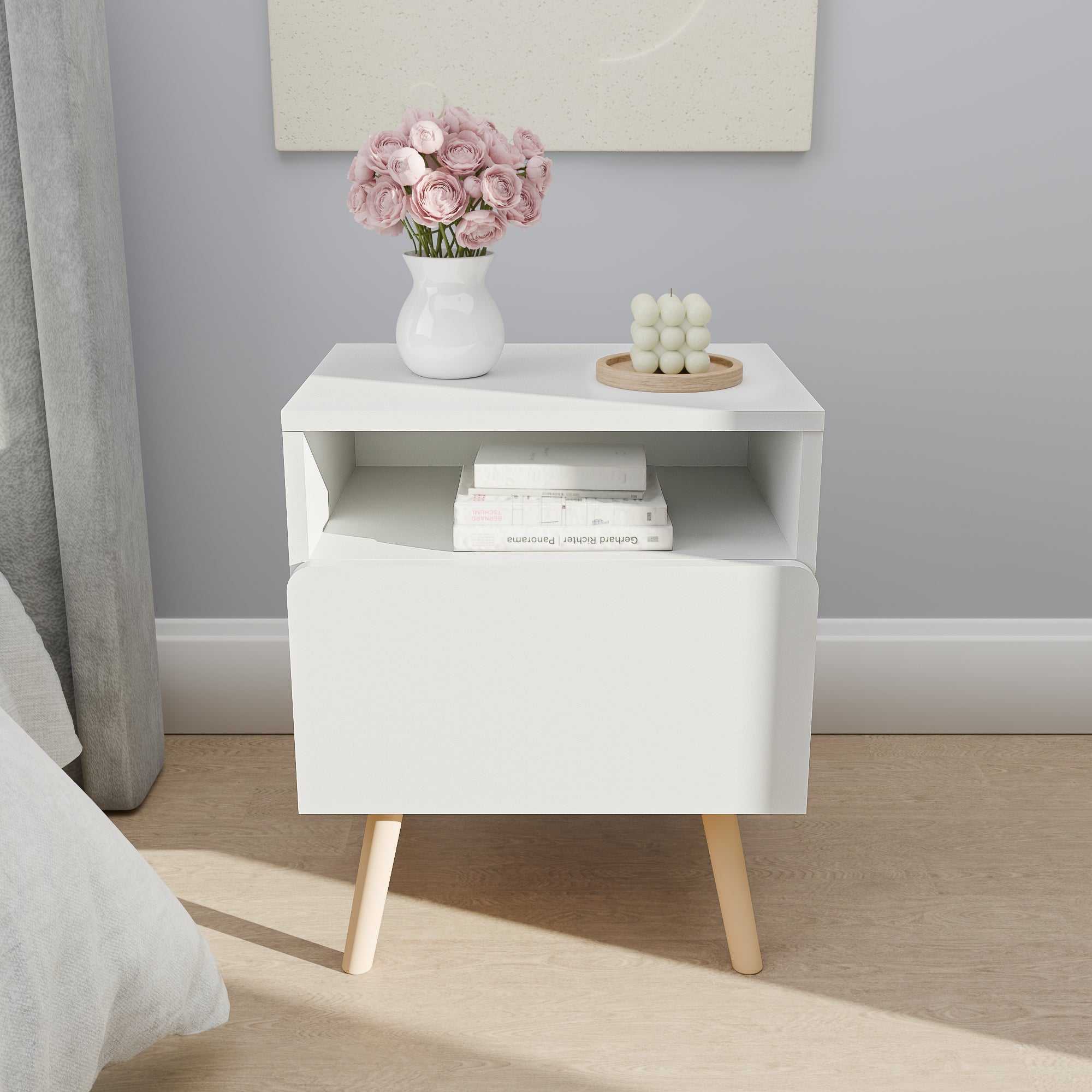 שידת לילה מודרנית לחדר שינה דגם טורינו לבן