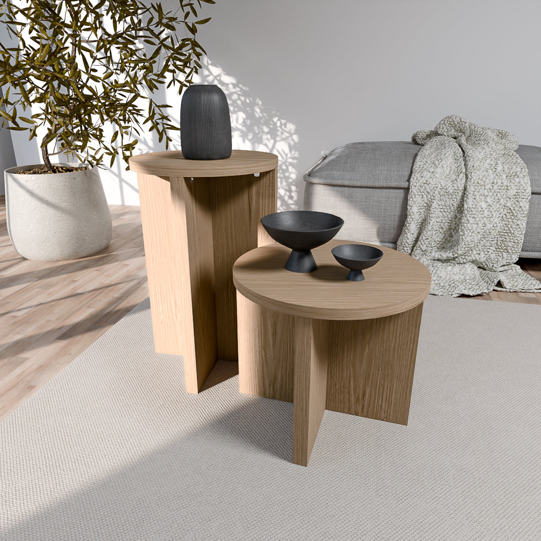 שולחן צד דגם אסטלה / לוקה - צבע עץ סט 2 שולחנות אסטלה+לוקה