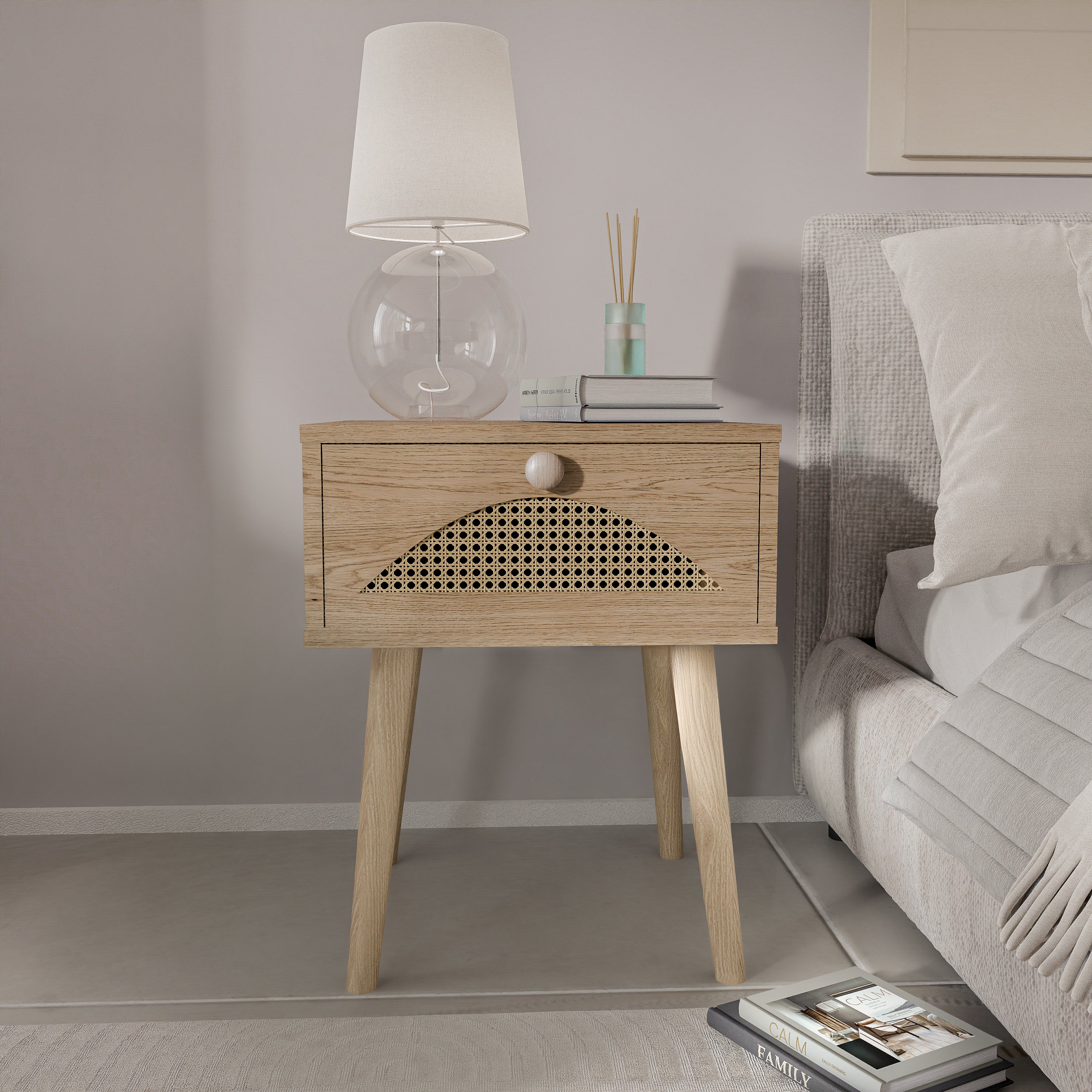 שידת לילה דגם עמנואל - צבע עץ