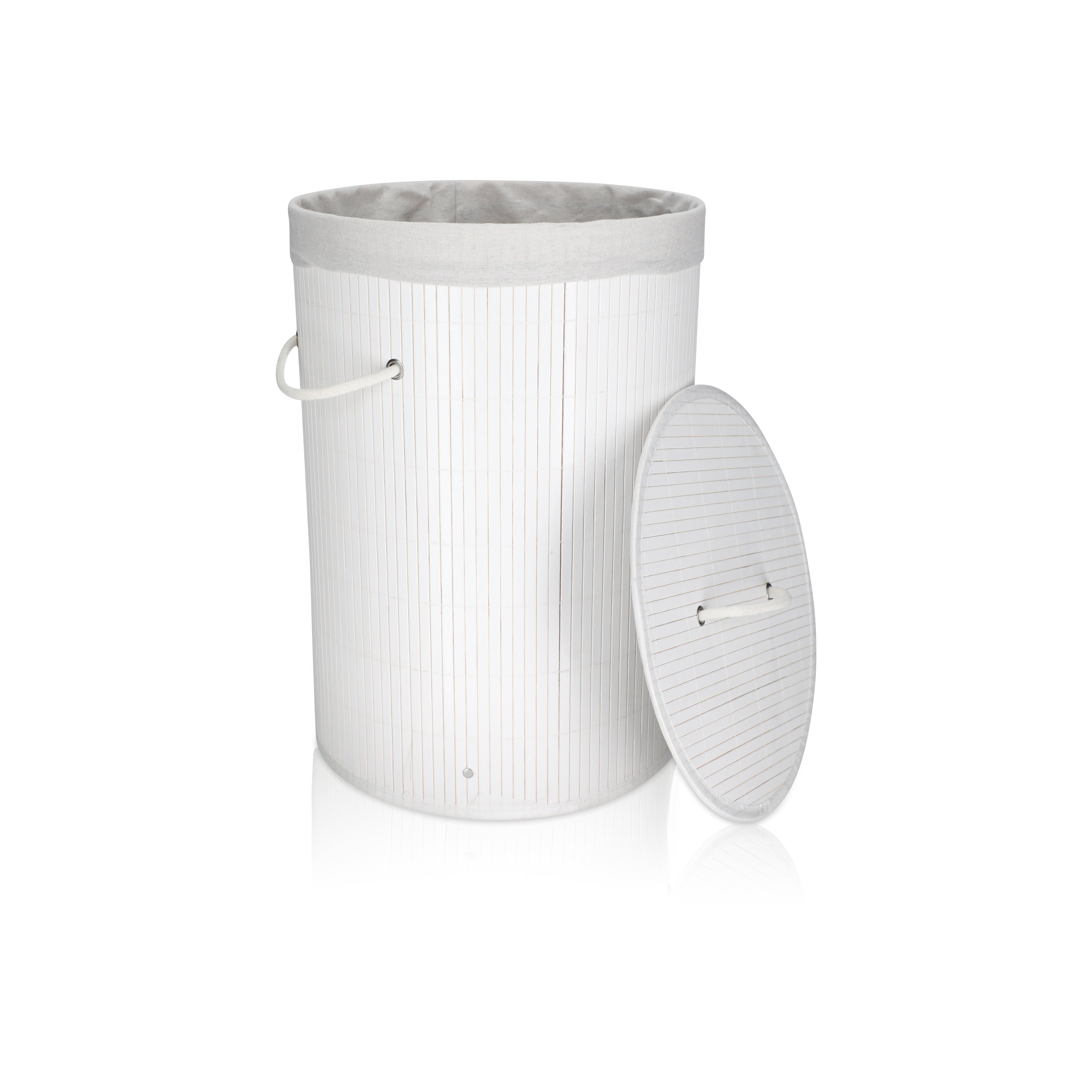 סל כביסה עגול מבמבוק עם מכסה - צבע לבן