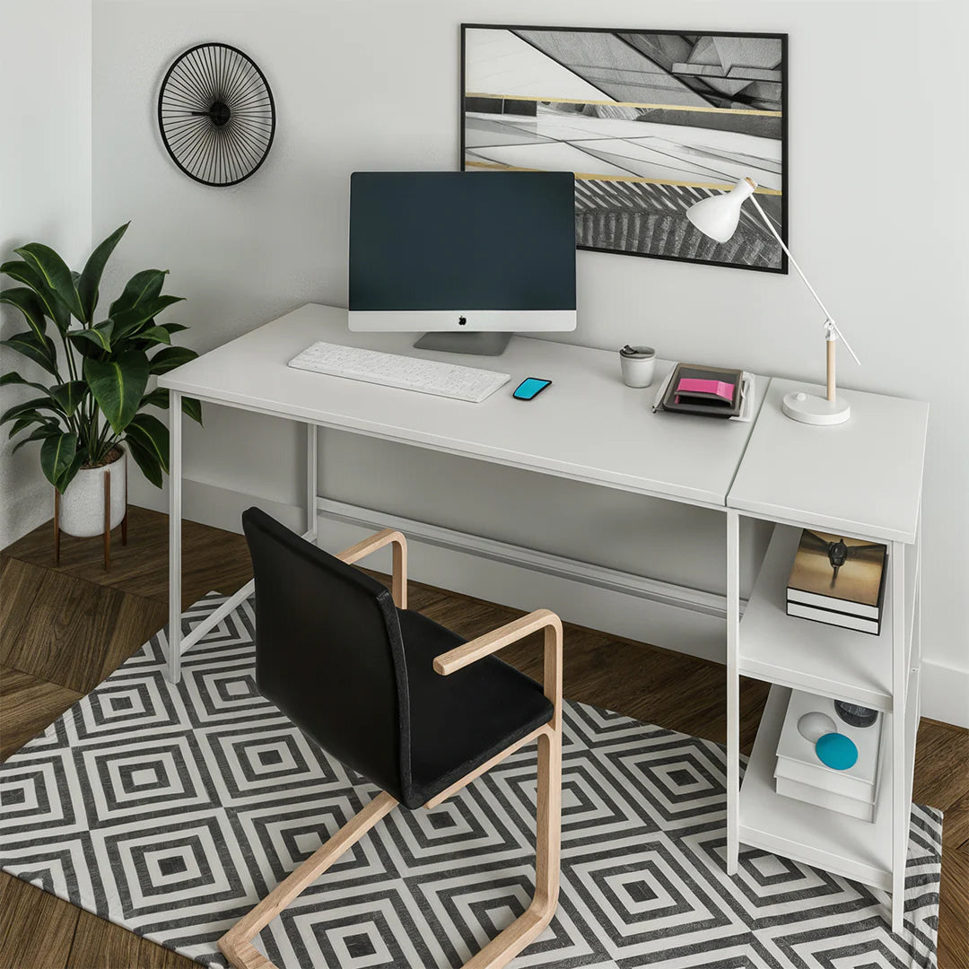 שולחן מחשב עם מדפי צד דגם ונציה - בצבע לבן
