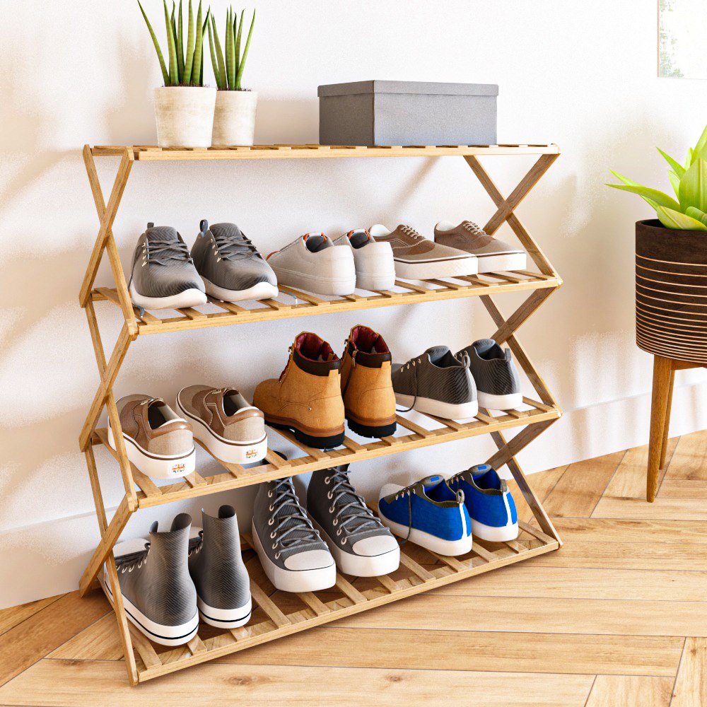 ארון נעליים מבמבוק מתקפל 4 קומות