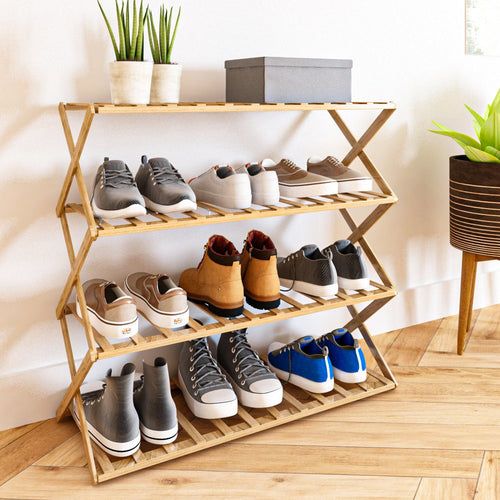 ארון נעליים מבמבוק מתקפל 4 קומות