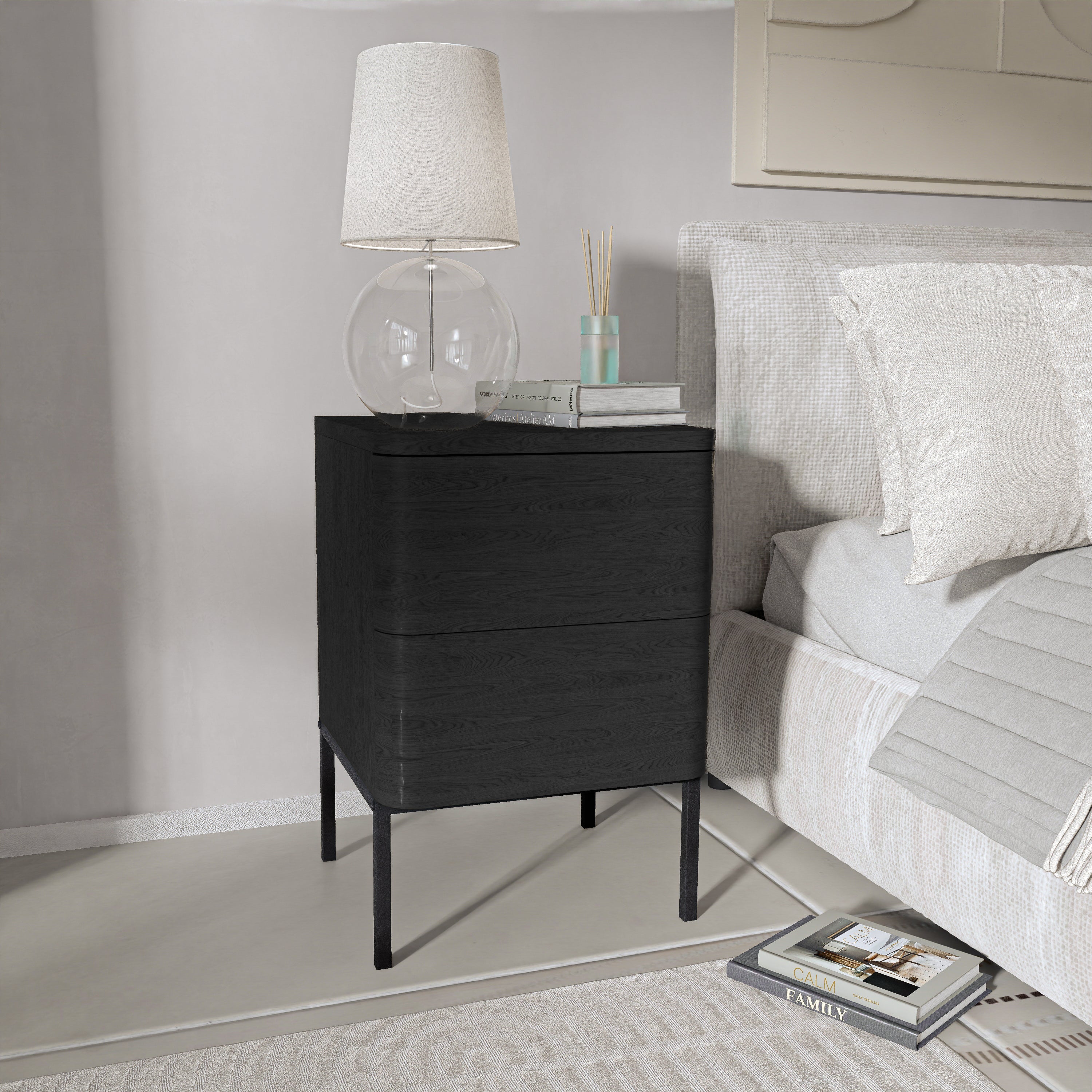 שידת לילה מודרנית לחדר שינה דגם ניס שחור