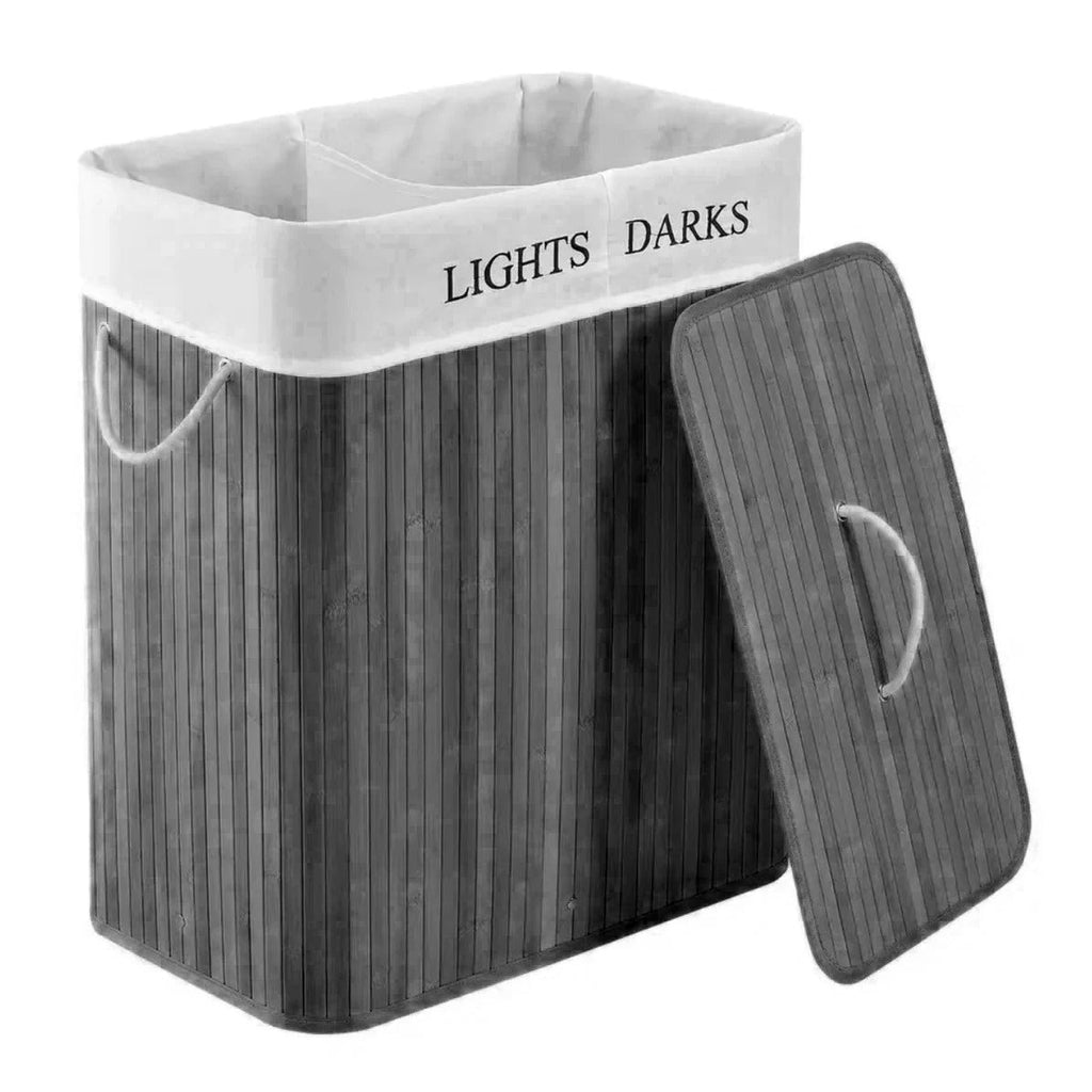 סל כביסה מעוצב מחולק ל-2 מבמבוק - צבע שחור