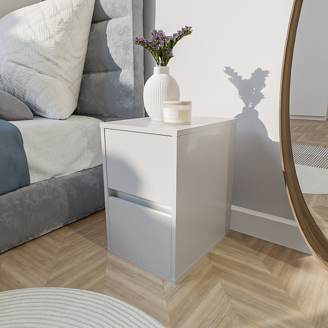 שידת לילה מודרנית לחדר שינה דגם הרמס לבן