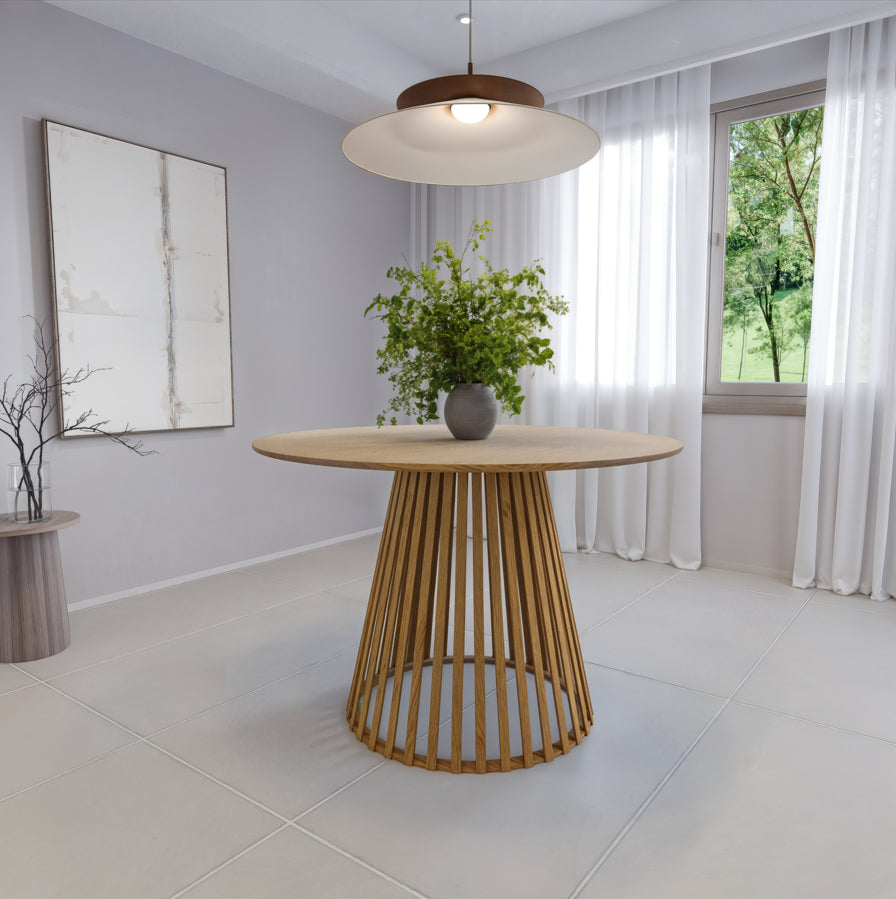 שולחן פינת אוכל מודרני דגם בוסטון קוטר 120 ס"מ - צבע עץ בהיר