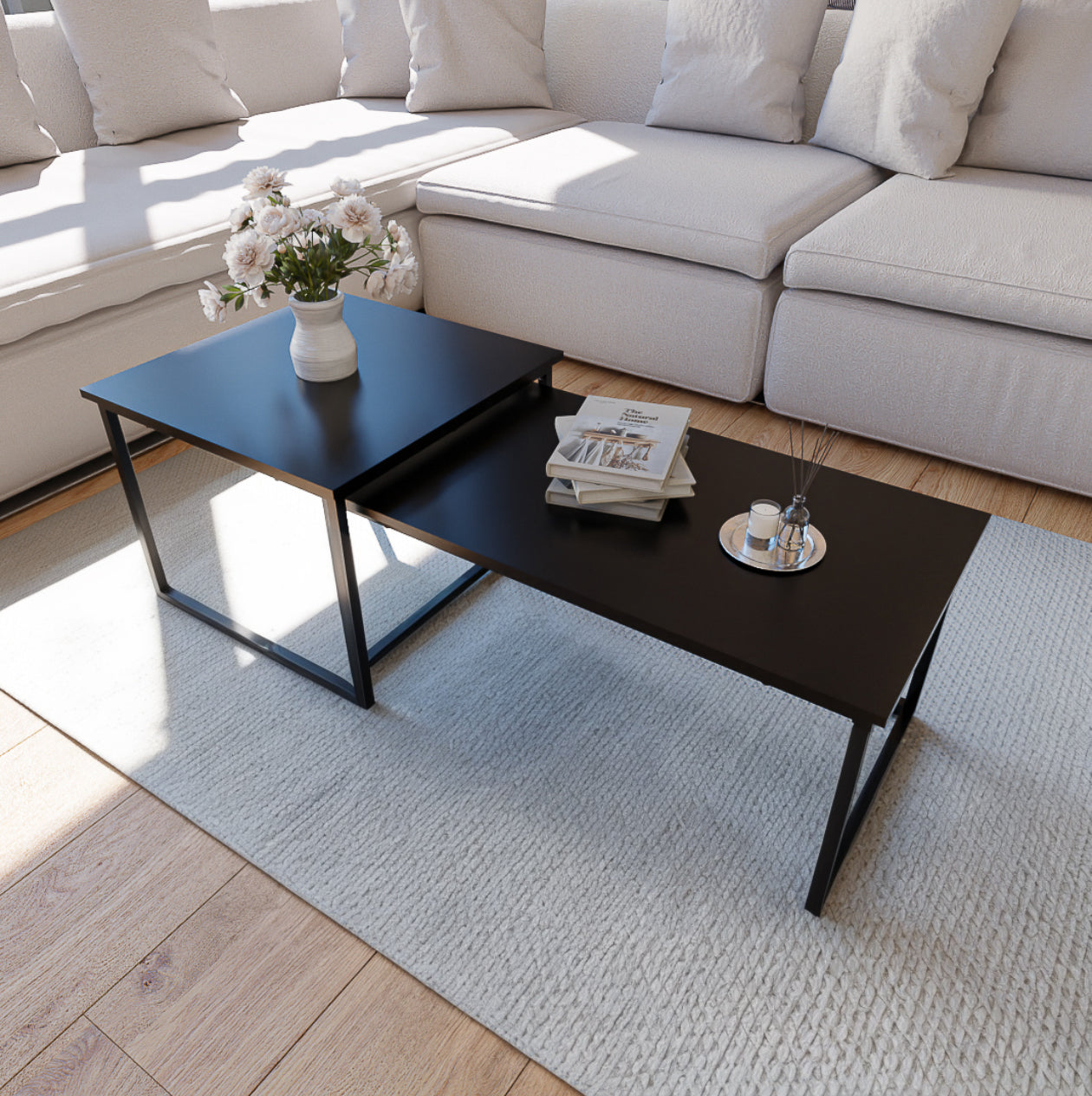 סט שולחנות לסלון דגם לוגאנו - שחור