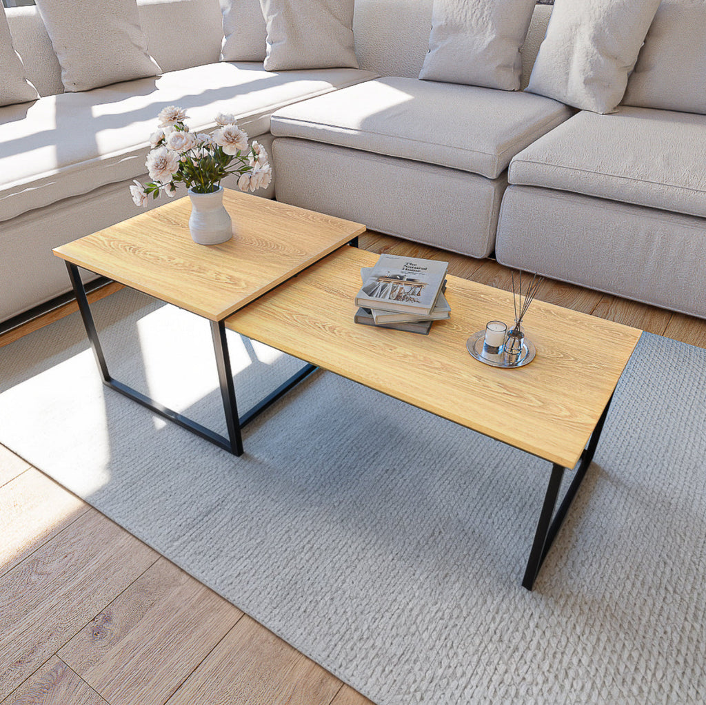 סט שולחנות לסלון דגם לוגאנו - צבע עץ