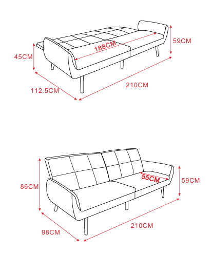 ספה נפתחת מעוצבת דגם קמילה - צבע אפור כהה