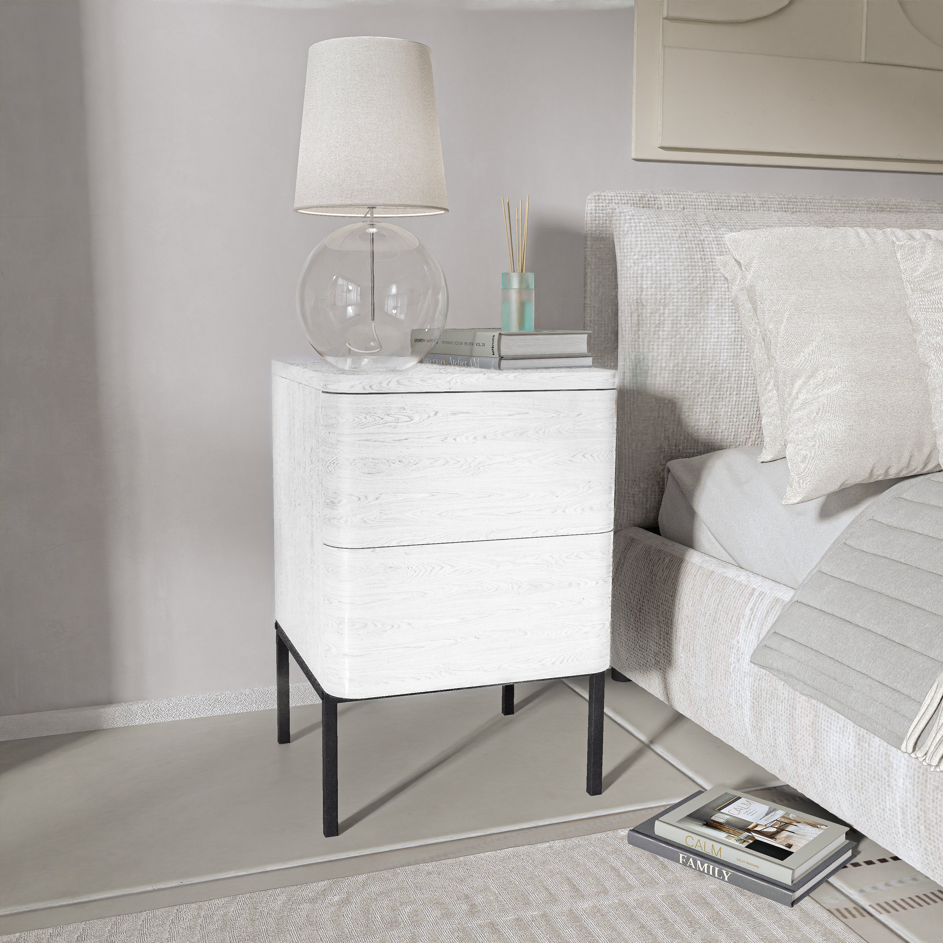 שידת לילה מודרנית לחדר שינה דגם ניס לבן