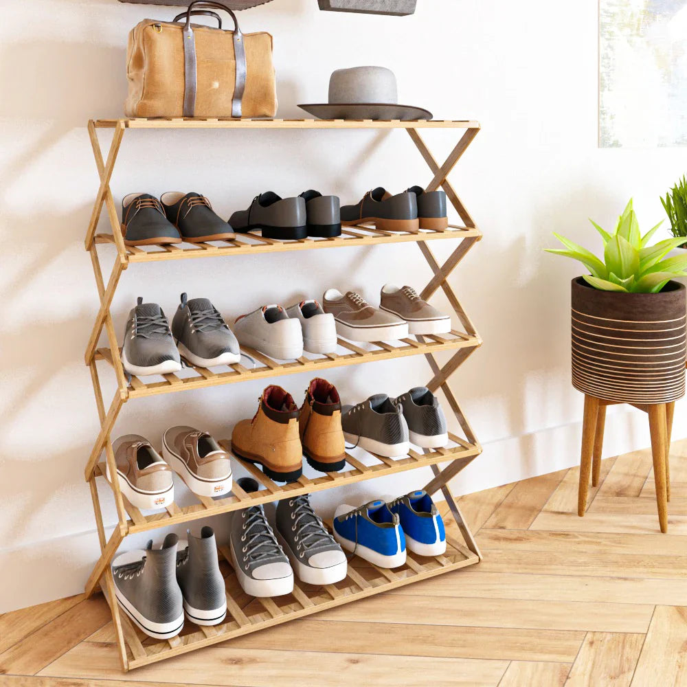 ארון נעליים מבמבוק מתקפל 5 קומות