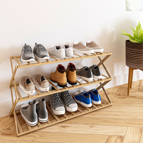 ארון נעליים מבמבוק מתקפל 3 קומות