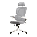כסא מנהלים פרימיום עם כרית תמיכה ומשענת ראש בצבע אפור\לבן - דגם אלפא