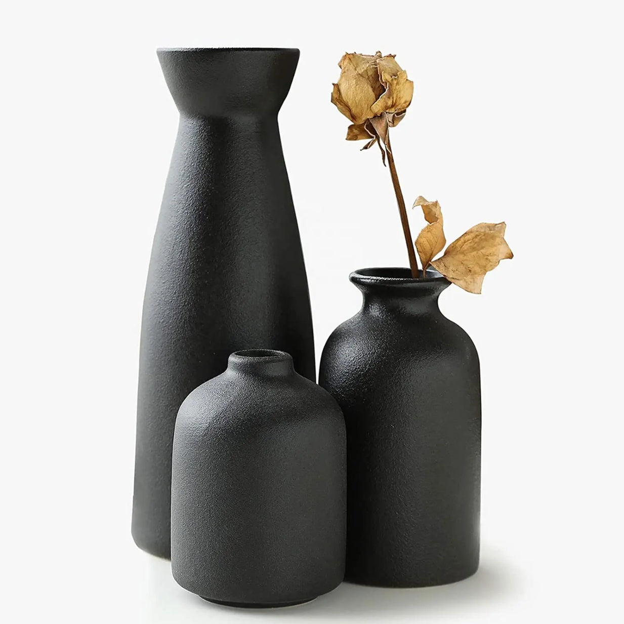 סט 3 אגרטלים מקרמיקה - דגם קלי שחור