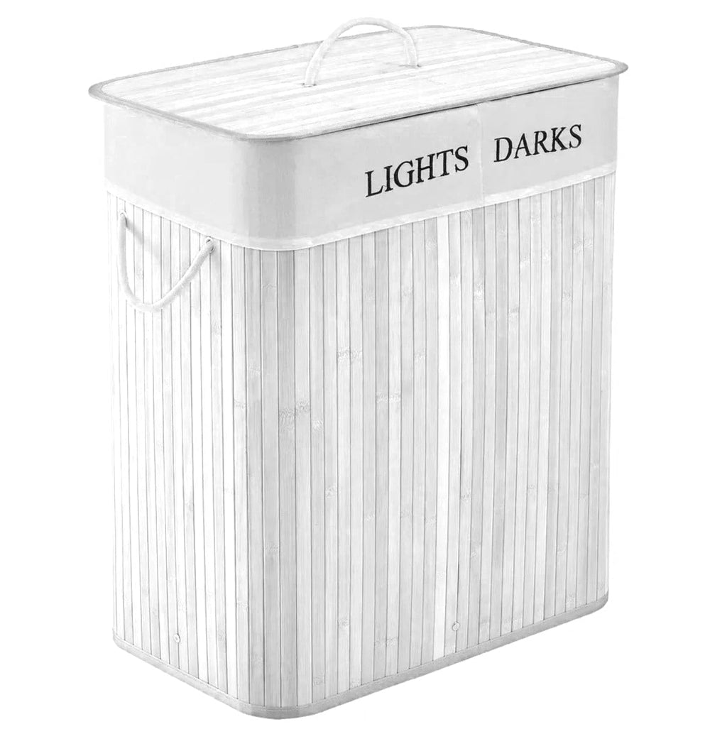 סל כביסה מעוצב מחולק ל-2 מבמבוק - צבע לבן