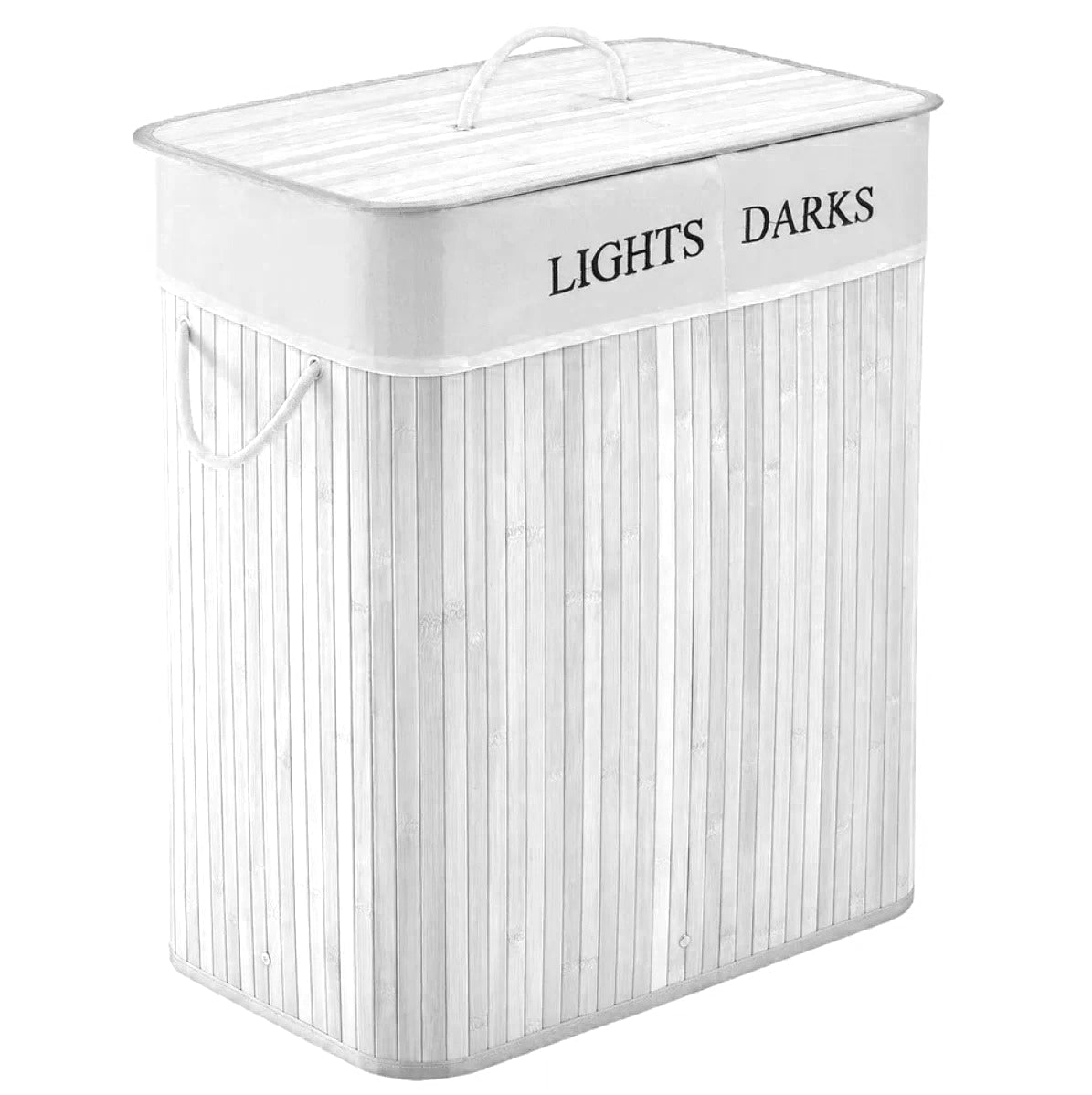 סל כביסה מעוצב מחולק ל-2 מבמבוק - צבע לבן