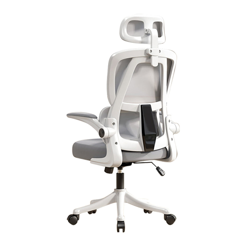 כסא מנהלים פרימיום עם כרית תמיכה ומשענת ראש בצבע אפור\לבן - דגם אלפא