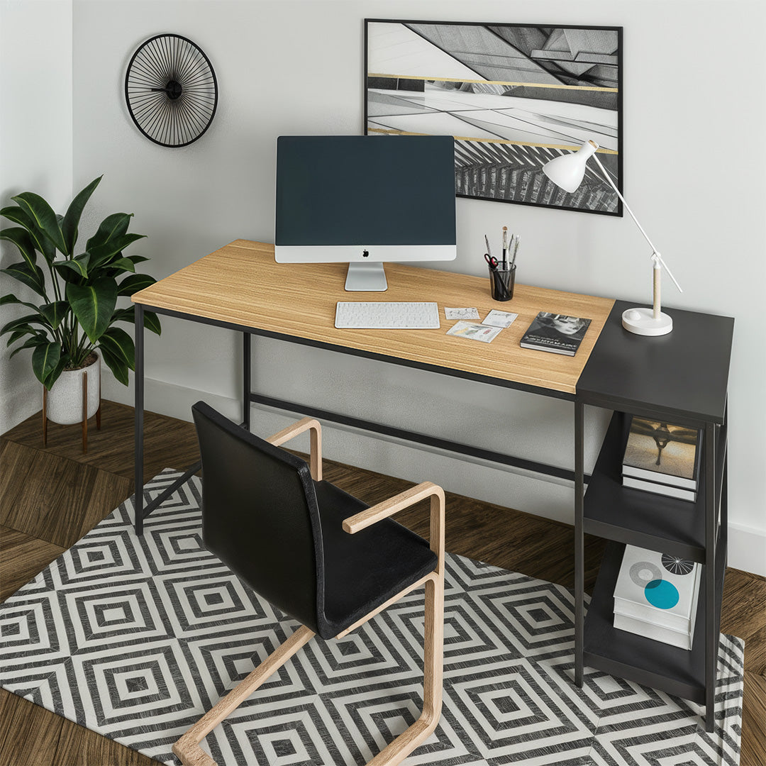 שולחן מחשב עם מדפי צד דגם ונציה - בצבע עץ בהיר