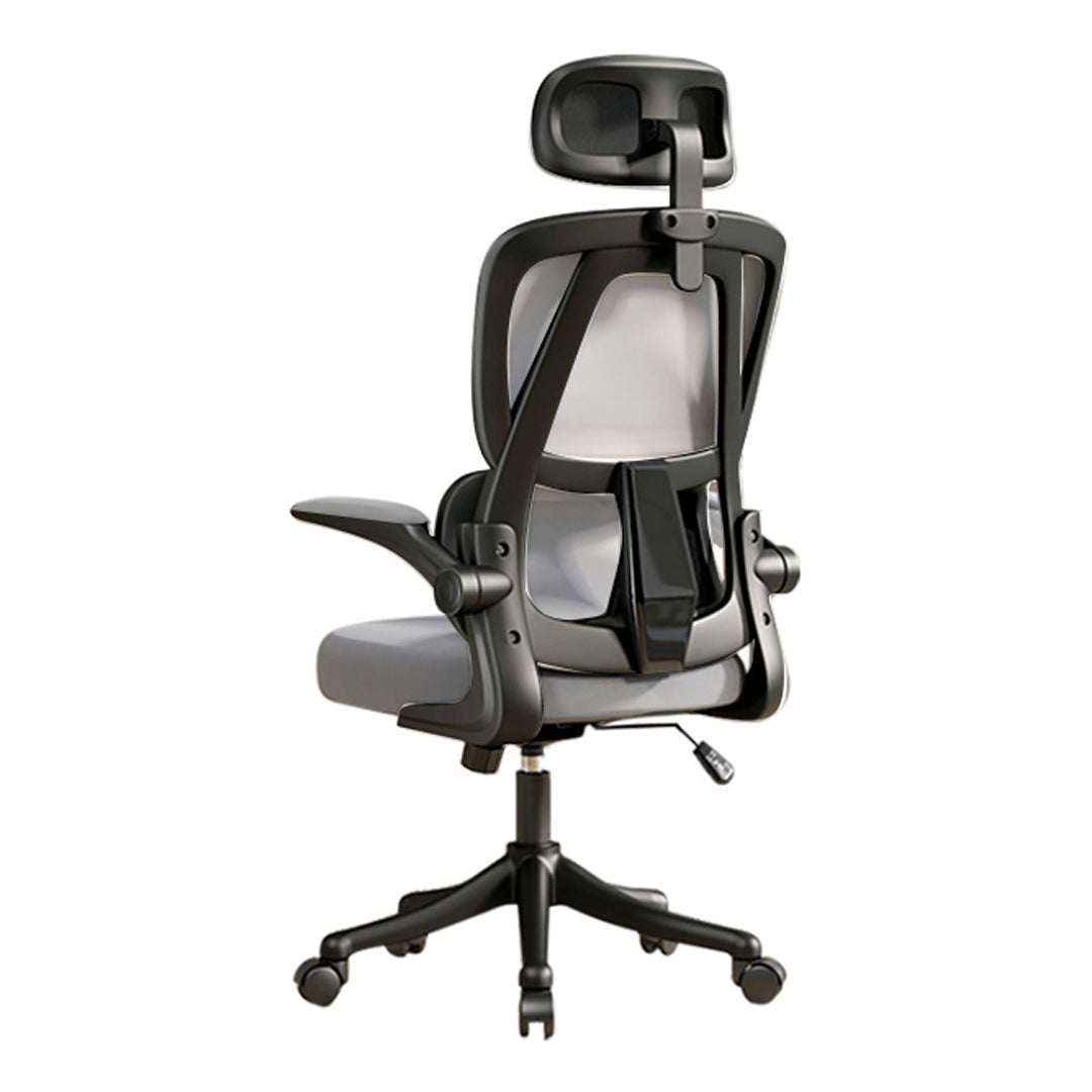 כסא מנהלים פרימיום עם כרית תמיכה ומשענת ראש בצבע אפור\שחור - דגם אלפא